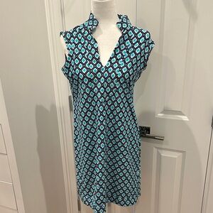Jude Connolly Sleeveless V-Neck Diamond Print Dress - Blue SZ M